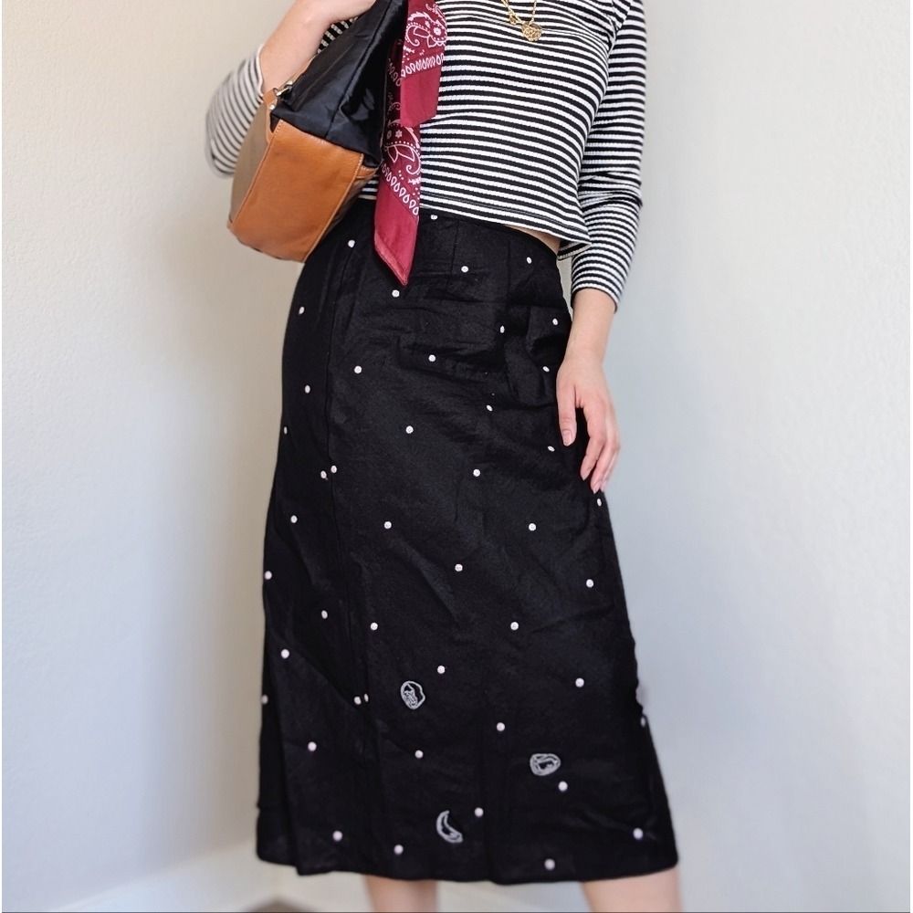 Richard Malcom Vtg 90s Cottage Fairy Embellished Flowers Irish Linen Midi Skirt - Picture 2 of 9